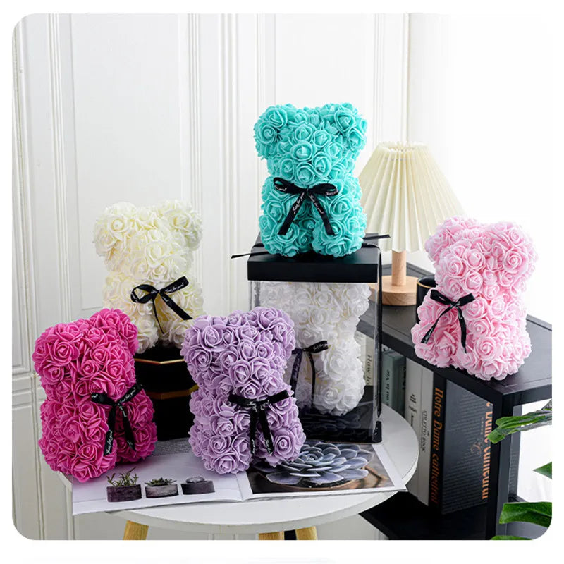 1Pc 20Cm Rose Bear Artificial Foam Flowers Bear Romantic Creative Gifts for Valentines Day Anniversary Wedding Birthday with Box